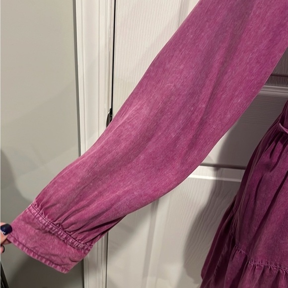 Billy T fuchsia color tiered drop waist button down shirt dress size L - Picture 5 of 8